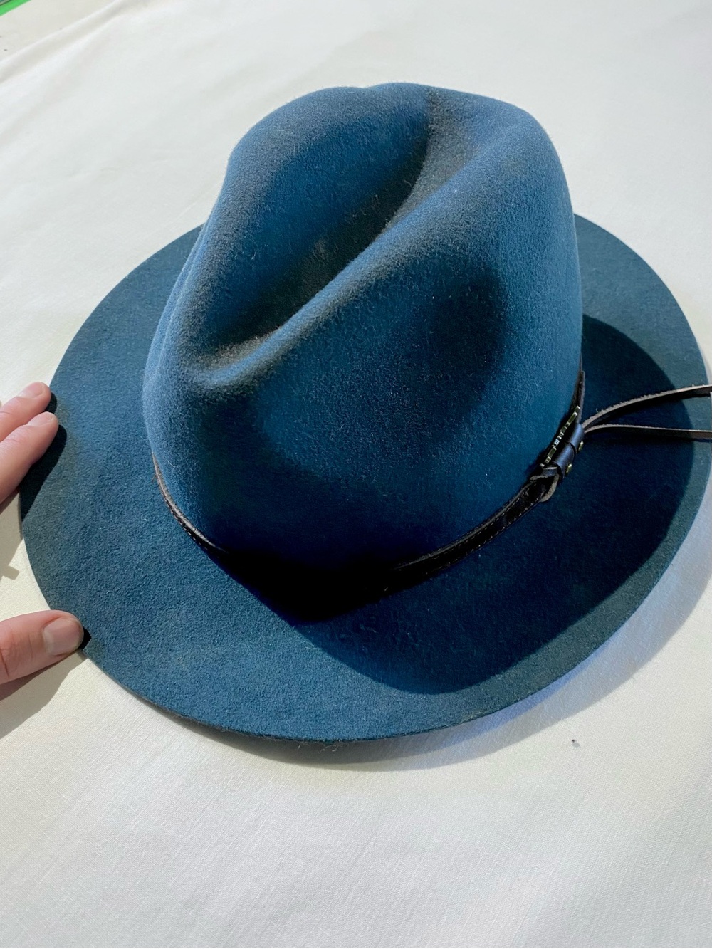 Blue Wool Felt Hat with Leather Band